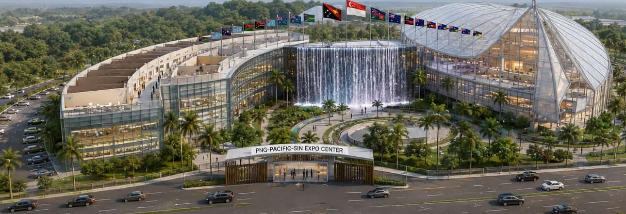 Artist’s impression of the proposed PNG-Pacific-Sin Expo Centre seen from John Guise Drive