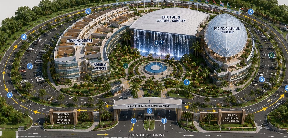 Aerial artist’s impression of the proposed site in its Waigani context