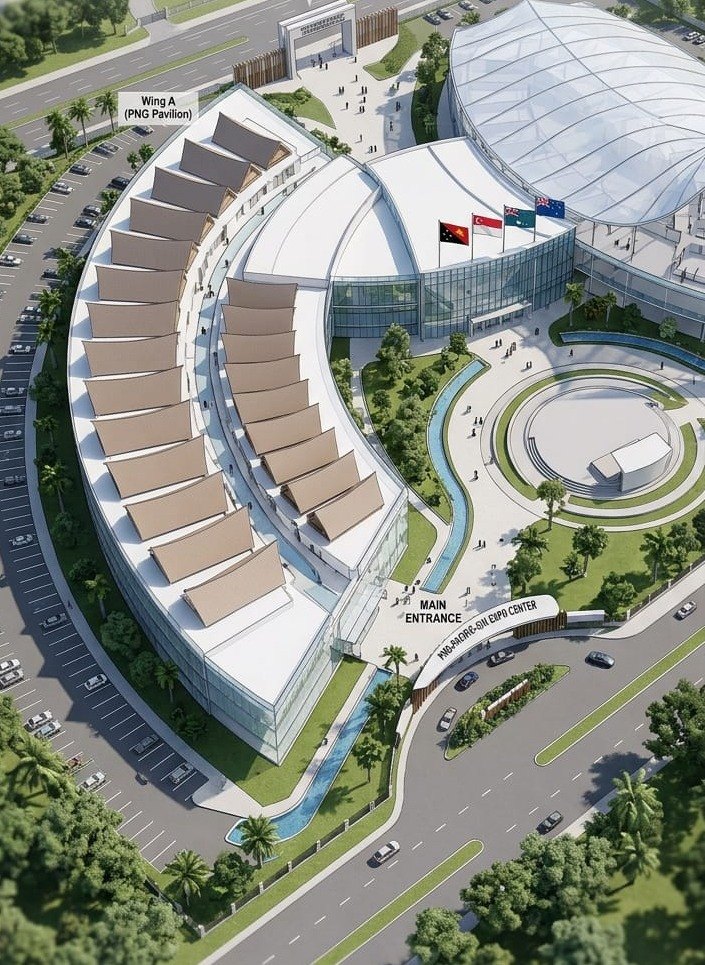 Architectural visualisation of the proposed PNG-Pacific-Sin International Knowledge City: the complex from the north east