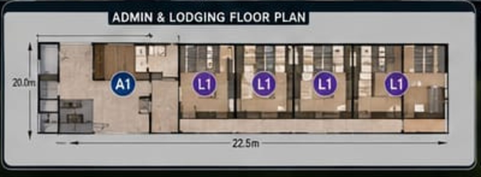 Floor plan of the proposed administration block with shared workspaces and boardroom